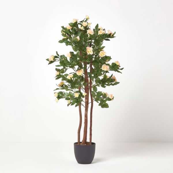 Artificial Blush Pink Rose Tree with Green Foliage - 4 Feet