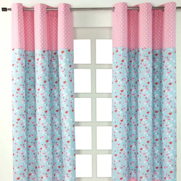 Birds And Flowers Ready Made Eyelet Curtain Pair, 137 x 228 cm Drop