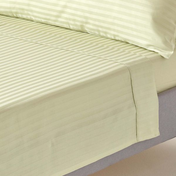Sage Green Egyptian Cotton Satin Stripe Flat Sheet 330 Thread count
