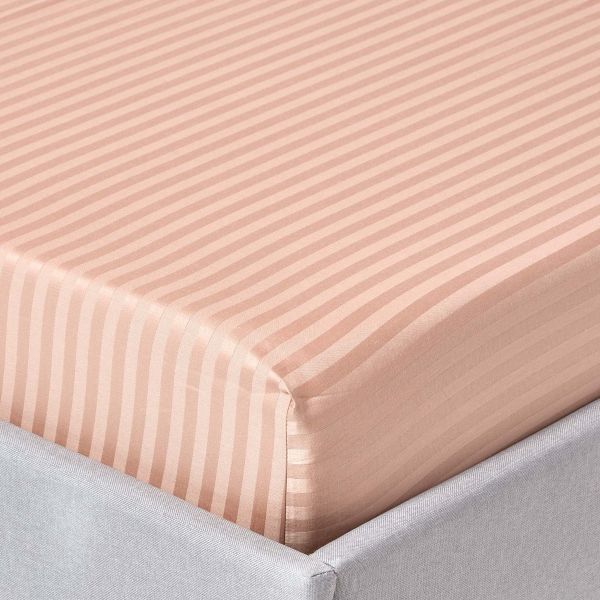 Taupe Beige Egyptian Cotton Satin Stripe Fitted Sheet 330 Thread count