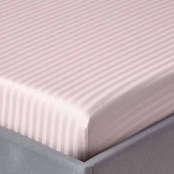 Dusky Pink Violet Egyptian Cotton Satin Stripe Fitted Sheet 330 Thread count