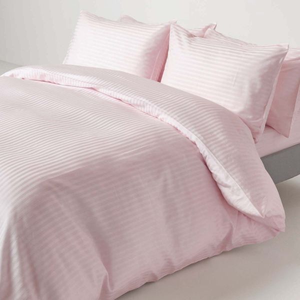 Dusky Pink Violet Egyptian Cotton Stripe Duvet Cover and Pillowcases 330 TC