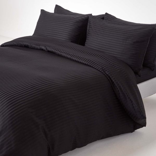 Black Egyptian Cotton Stripe Duvet Cover and Pillowcases 330 TC