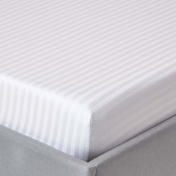 White Egyptian Cotton Satin Stripe Fitted Sheet 330 Thread count