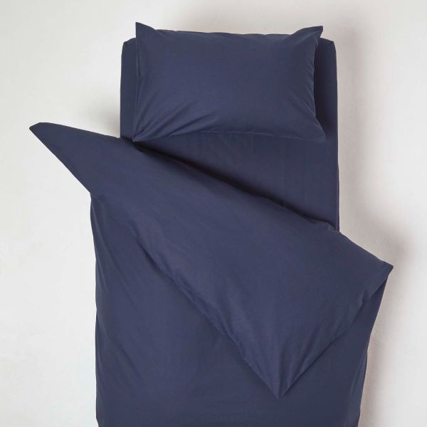 Navy Cotton Cot Bed Duvet Cover Set 200 Thread Count