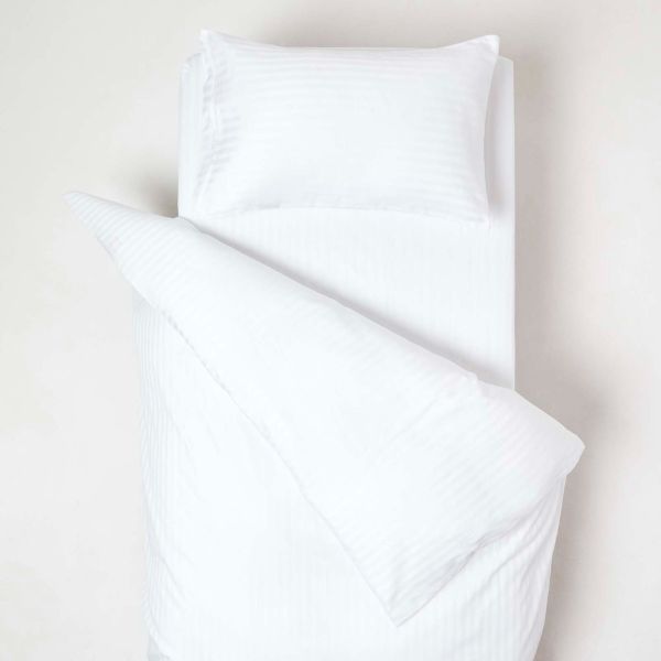 White Cotton Stripe Cot Bed Duvet Cover Set 330 Thread Count