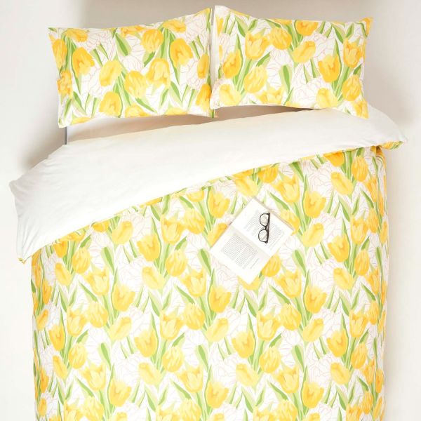 Yellow Tulips Digitally Printed Cotton Duvet Cover Set