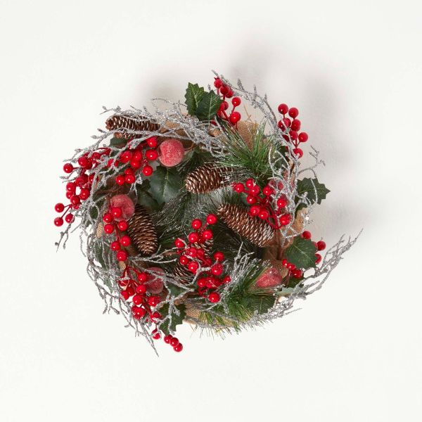 Artificial Christmas Wreath with Berries, Apples and Silver Decoration