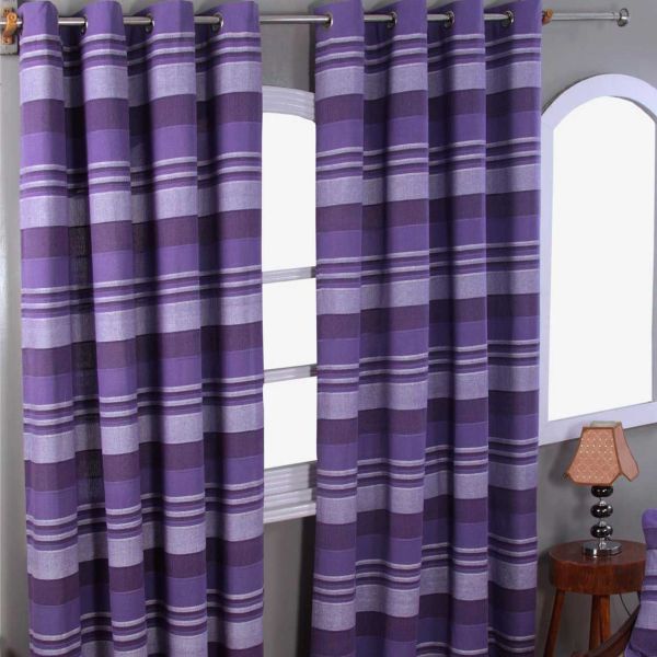 Cotton Morocco Striped Mauve Curtain Pair
