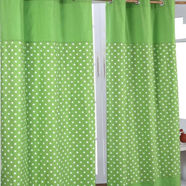 Cotton Stars Green Ready Made Eyelet Curtain Pair, 117 x 137 cm Drop