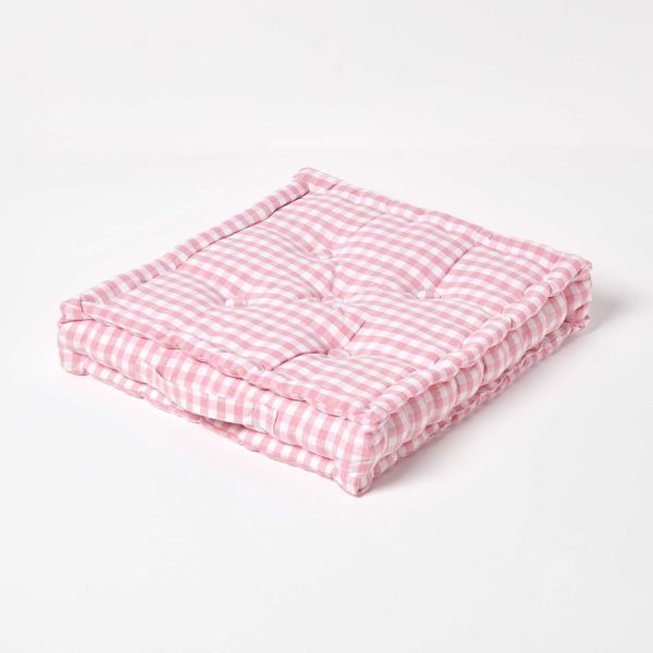 Cotton Gingham Check Pink Floor Cushion