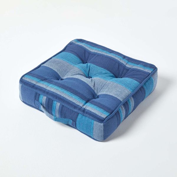 Morocco Striped Cotton Floor Cushion Blue