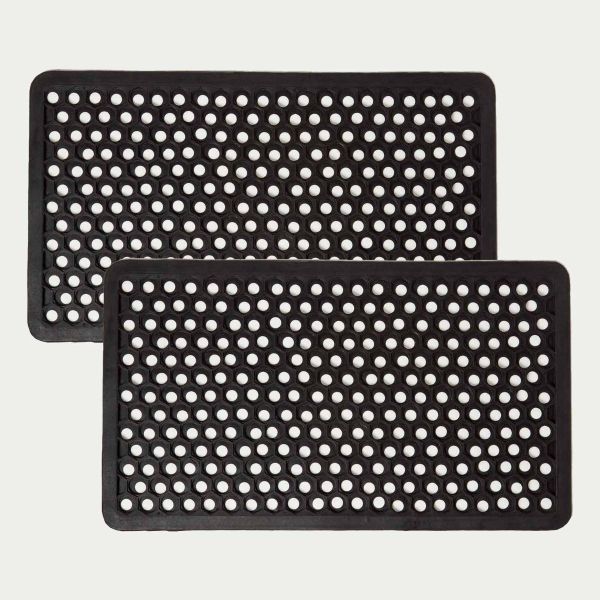 Set of 2 Honeycomb Black Rubber Door Mats 75 x 45 cm