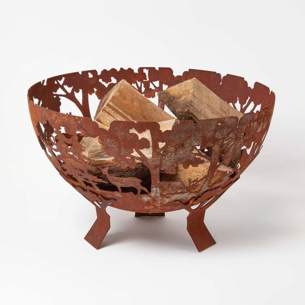 Decorative Fire Bowl with Laser Cut Woodland Scene