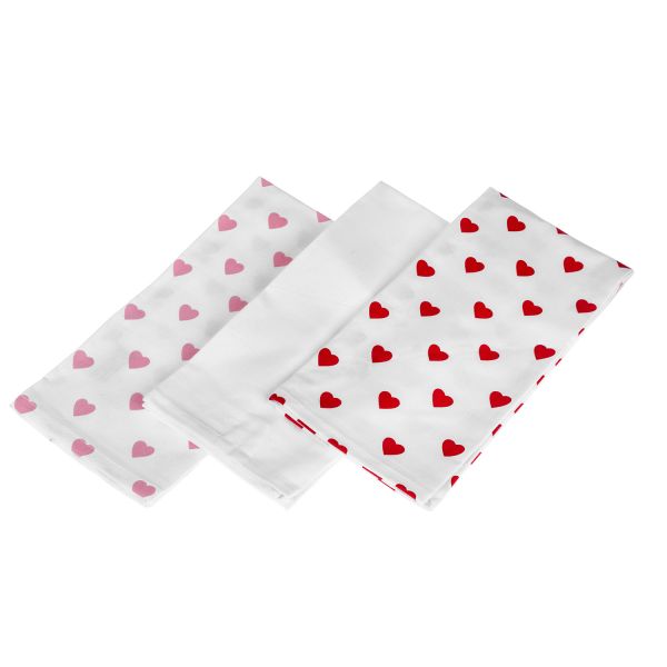Red Hearts Cotton Tea Towels Set Of Three
