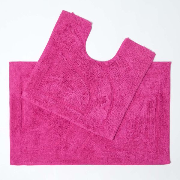 Luxury Two Piece Cotton Cerise Pink Bath Mat Set