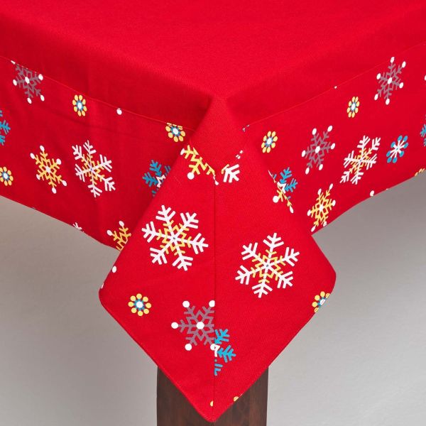 Cotton Christmas Red Snowflake Border Tablecloth