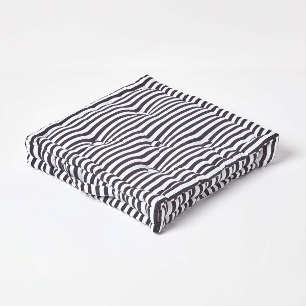 Cotton Black Thin Stripe Floor Cushion