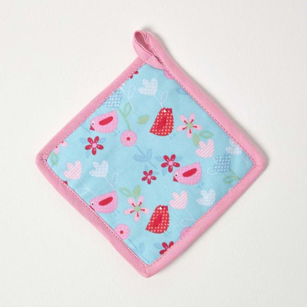 Birds and Flowers Pink Cotton Pot Holder