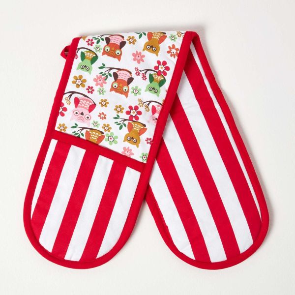 Red Owls Cotton Double Oven Glove