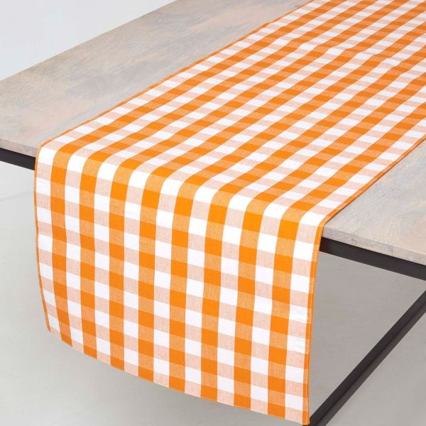 Orange Block Check Cotton Gingham Table Runner