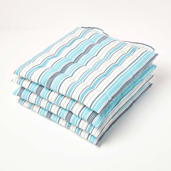 New England Stripe Seat Pad with Button Straps 100% Cotton 40 x 40 cm
