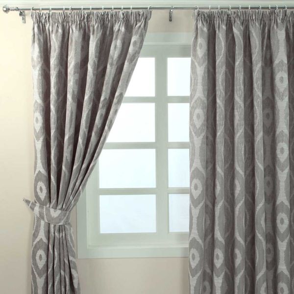 Grey Jacquard Curtain Abstract Ikat Design Fully Lined - 46" X 90" Drop