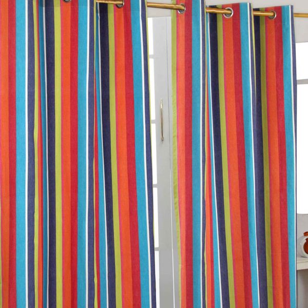 Multi Stripes Ready Made Eyelet Curtain Pair, 117 x 137 cm Drop