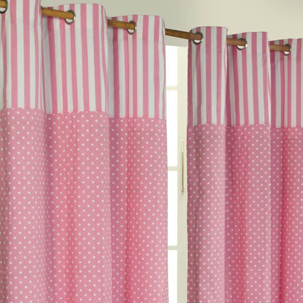 Polka Dots Pink Ready Made Eyelet Curtain Pair, 117 x 137 cm Drop