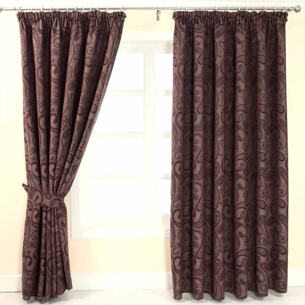 Purple Jacquard Curtain Traditional Paisley Design Fully Lined with Tie Backs