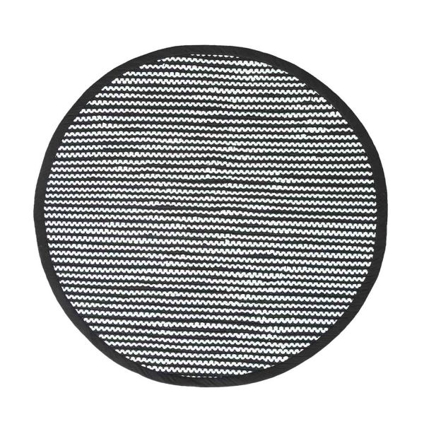 Groove Black and White Monochrome Stripy Cotton Chindi Rug, 150 cm Round