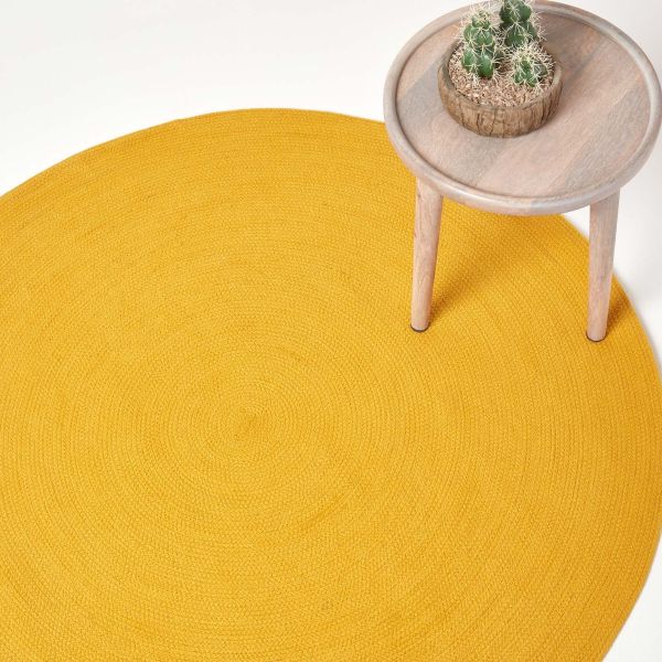 Mustard Yellow Handmade Woven Braided Round Rug, 150 cm