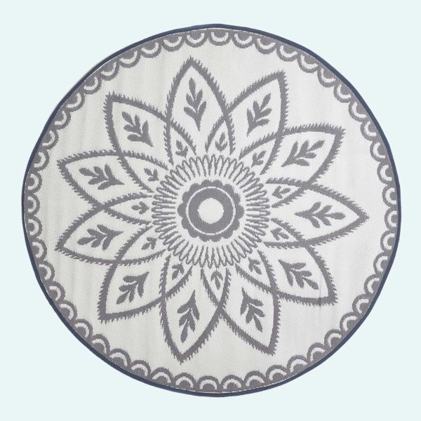 Henna Pattern White & Grey Outdoor Rug, 180cm Round