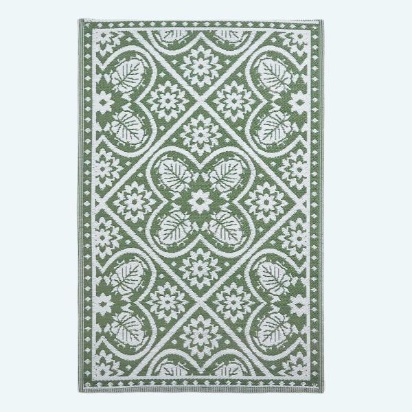 Green Outdoor Rug with Floral Leaf Pattern, 122 x 182 cm