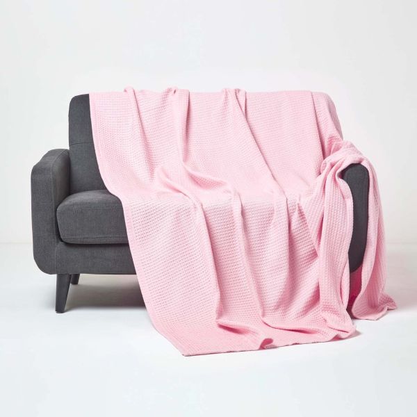 Organic Cotton Waffle Blanket/ Throw Pink