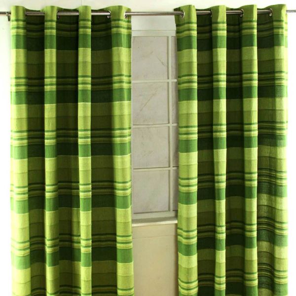 Cotton Morocco Striped Green Curtain Pair