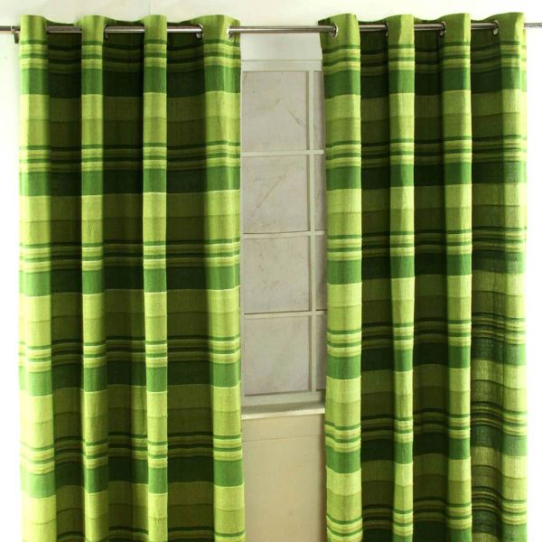 Cotton Morocco Striped Green Curtains 167 x 228 cm