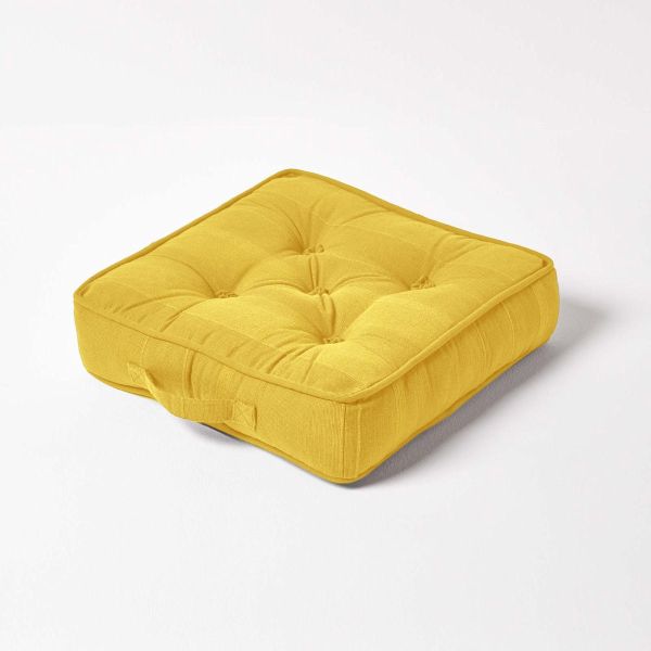 Rajput Ribbed Cotton Floor Cushion Yellow