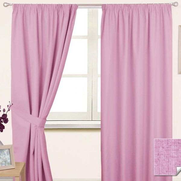 Pink Pencil Pleat Blackout Curtain Pair, 90 x 90"