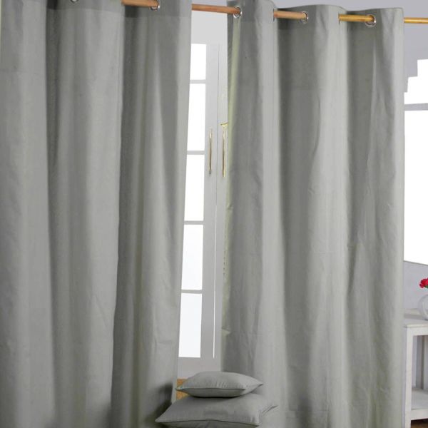 Cotton Plain Grey Ready Made Eyelet Curtain Pair