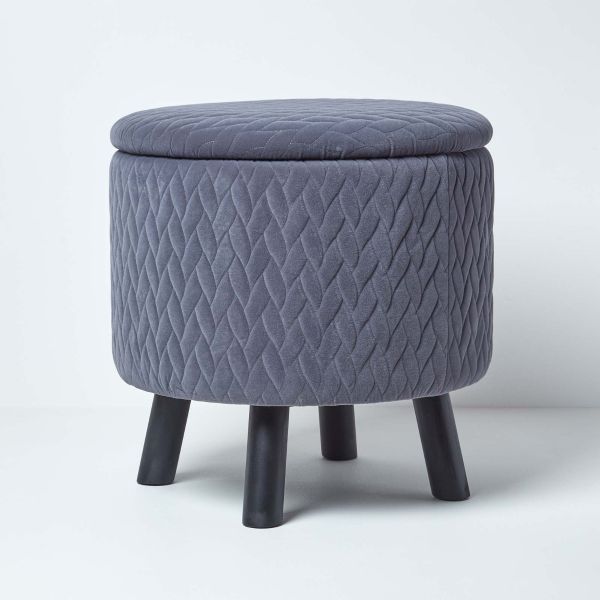 Balmoral Velvet Footstool with Storage, Grey