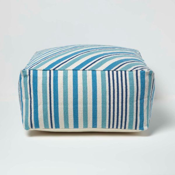 Blue and White Stripe Beanbag Cube Pouffe Large 60 x 60 x 30 cm