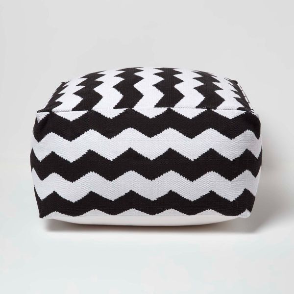 Large Black and White Bean Filled Cube With Chevron Design
