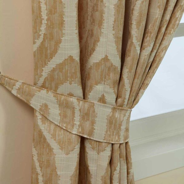 Cream and Gold Ikat Jacquard Curtain Tie Back Pair