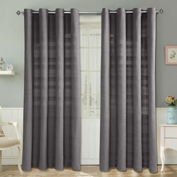 Cotton Rajput Ribbed Charcoal Grey Curtain Pair