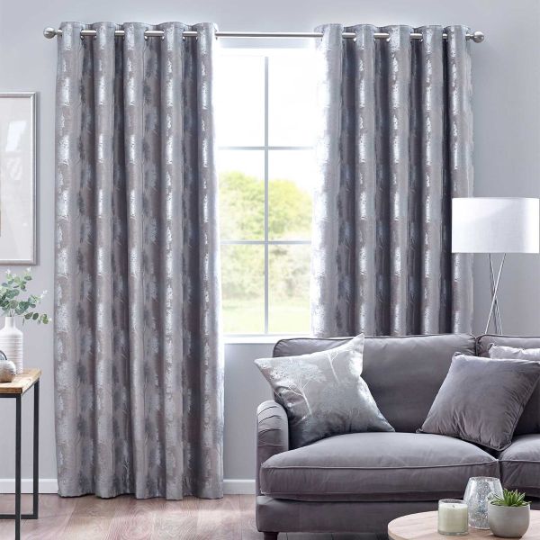 Silver Enchanted Forest Eyelet Curtain Pair