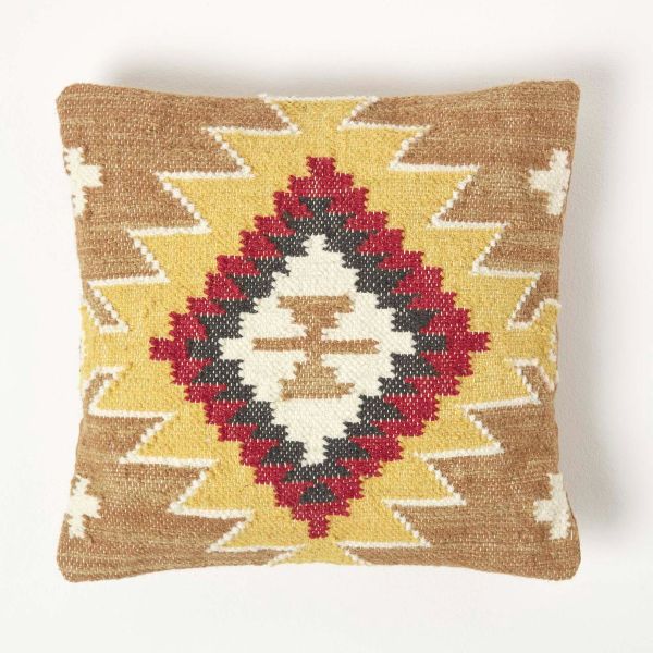 Jaipur Handwoven Kilim Cushion with Feather Filling, 45 x 45 cm
