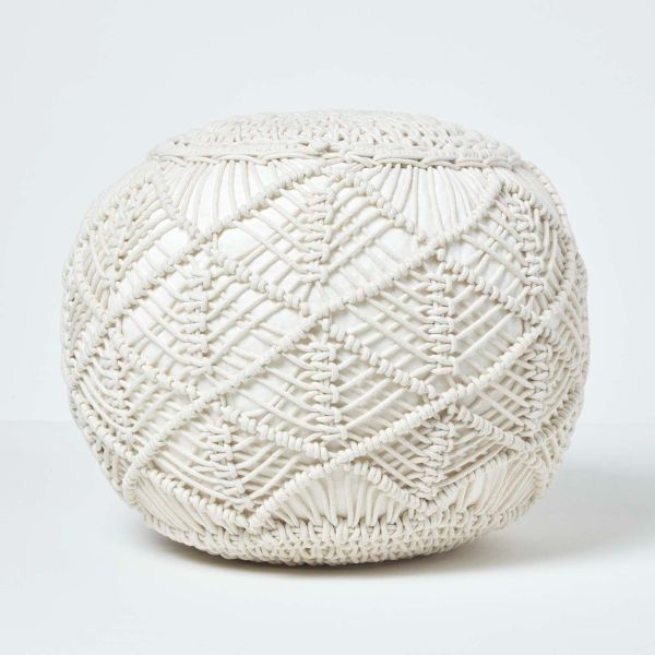 Natural Macrame Knitted Pouffe