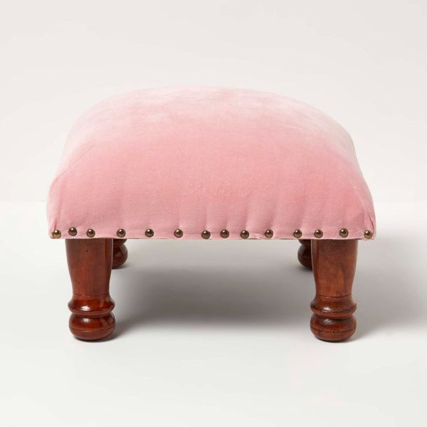 Mable Pink Velvet Footstool
