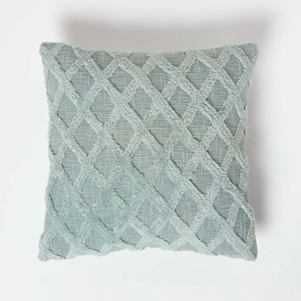 Geometric Diamond Green Tufted Cotton Cushion 45 x 45 cm